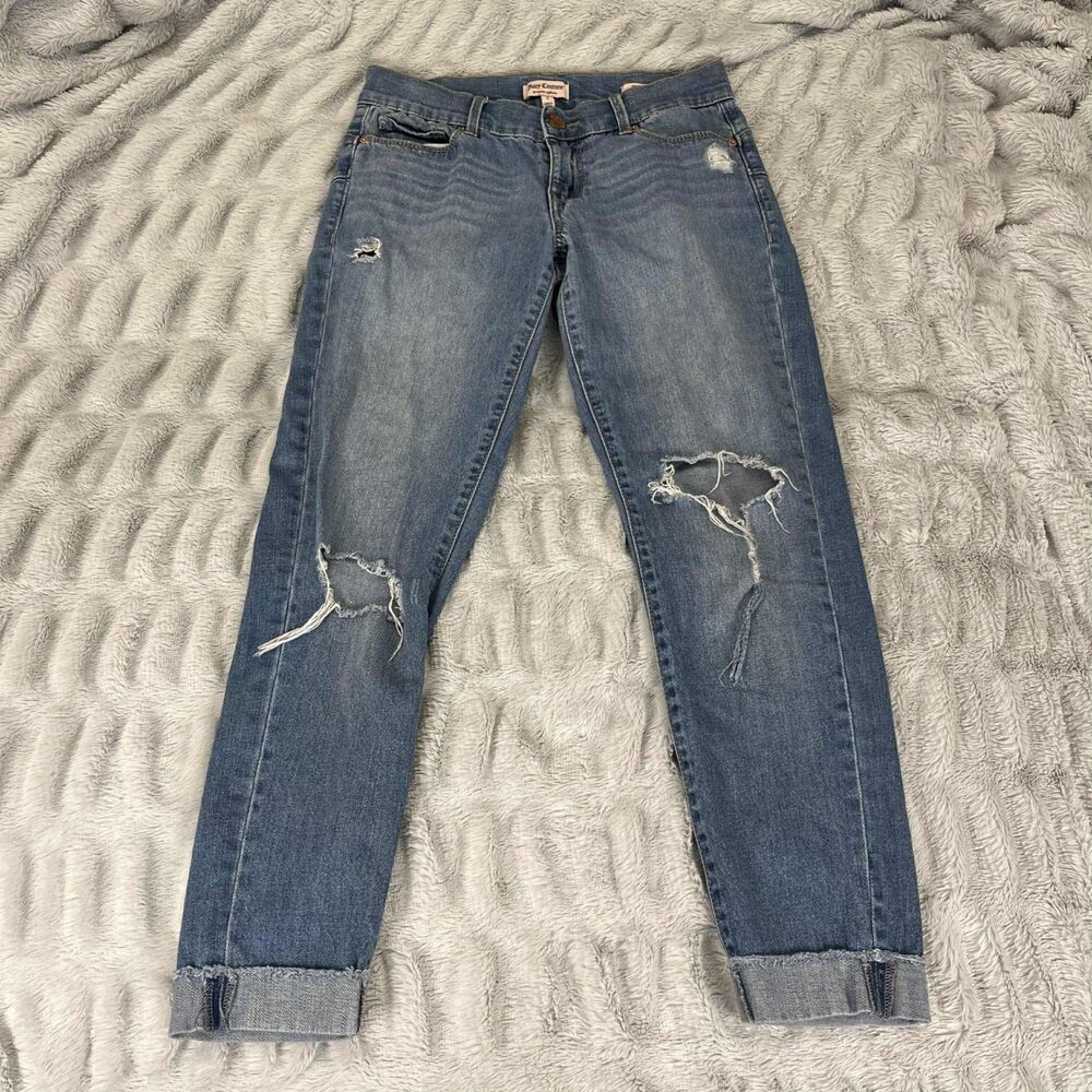 Juicy Couture Jeans Women 2 Skinny Ankle Distressed Ripped Raw Hem Blue Denim